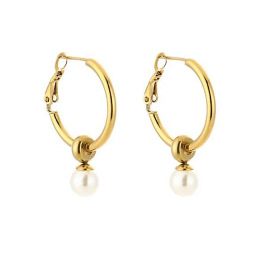 Pearl Hoop Earring Gold