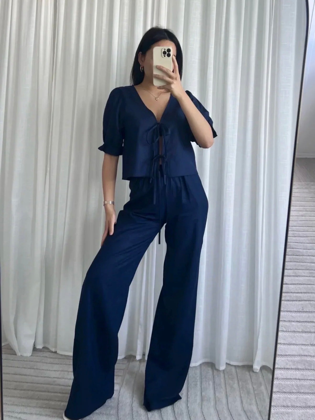 Lula Linen Pants Navy (Tall Proof)