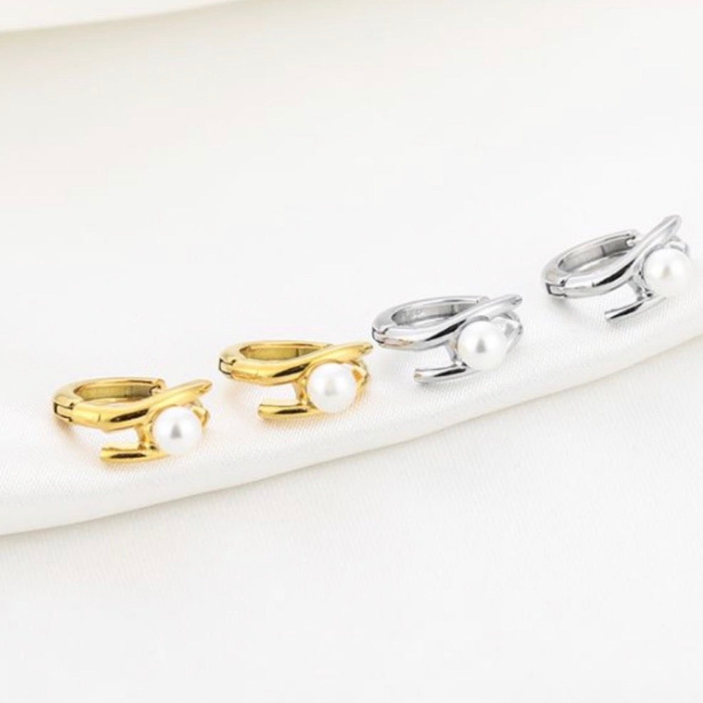 Mini Pearl Hoops Silver