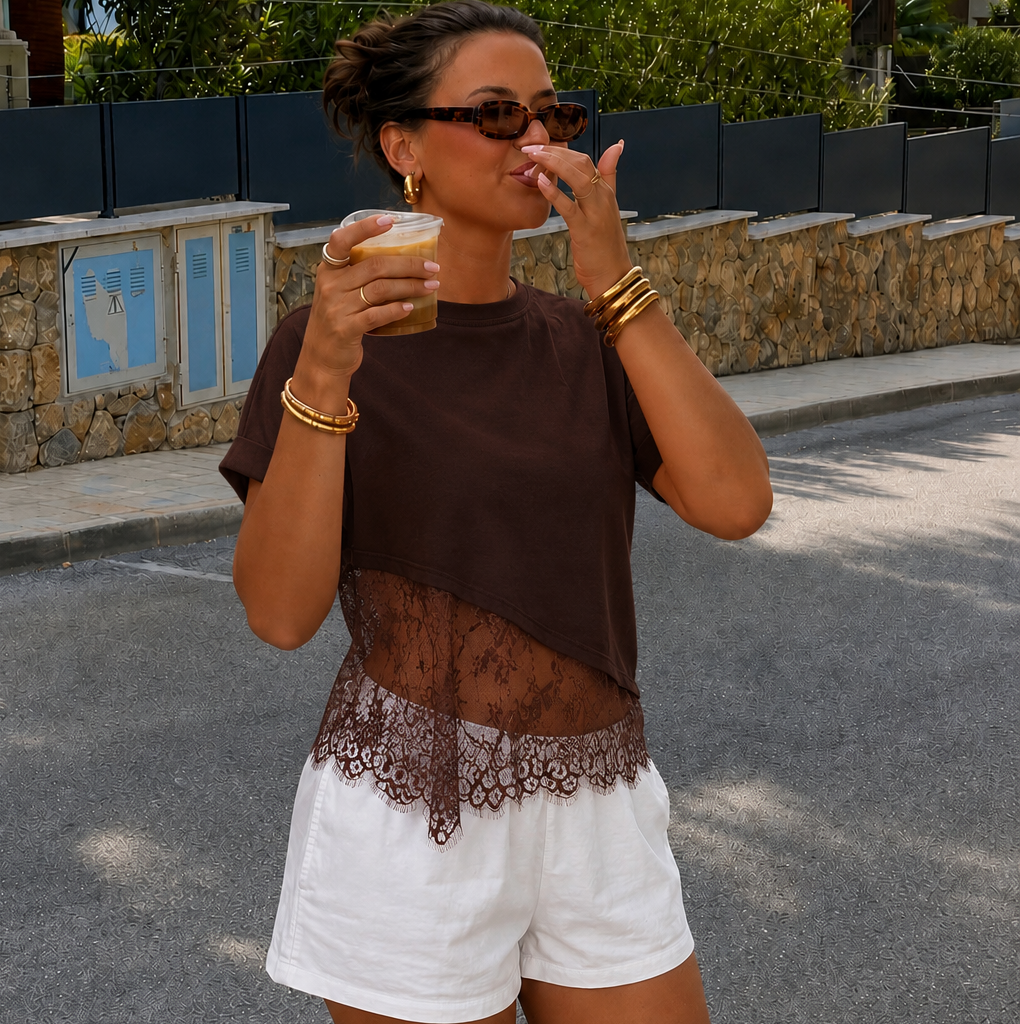 Lace T-shirt Brown