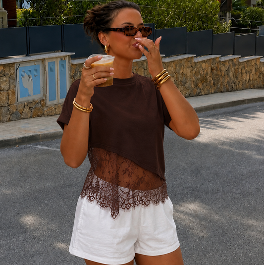 Lace T-shirt Brown