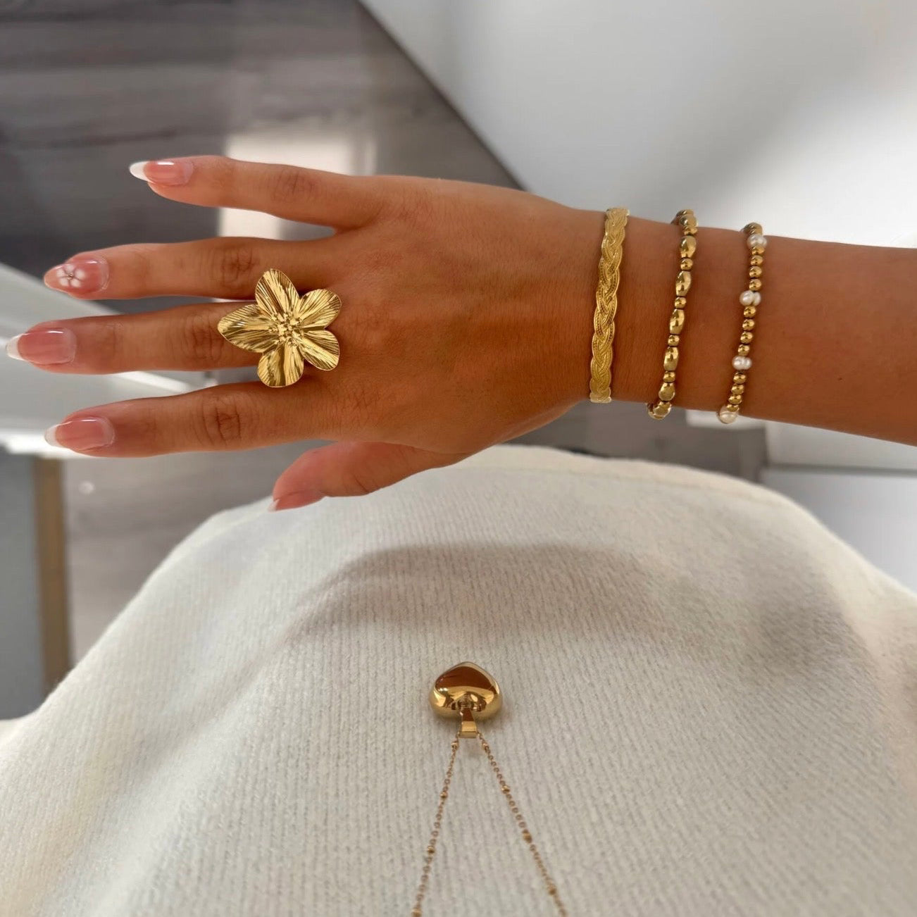 Tropical Flower Ring Gold