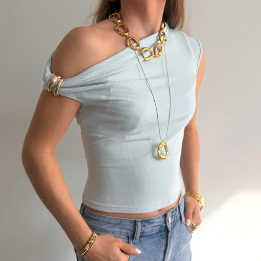 Mina Off-Shoulder Top Blue