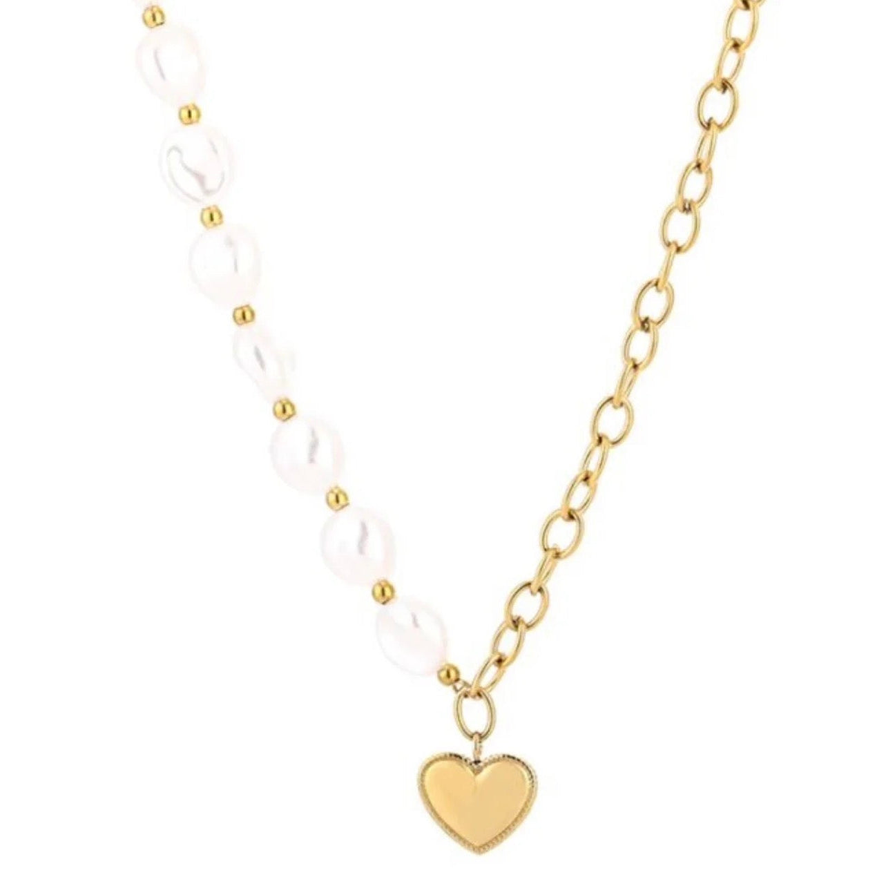 Pearl & Heart Necklace Gold