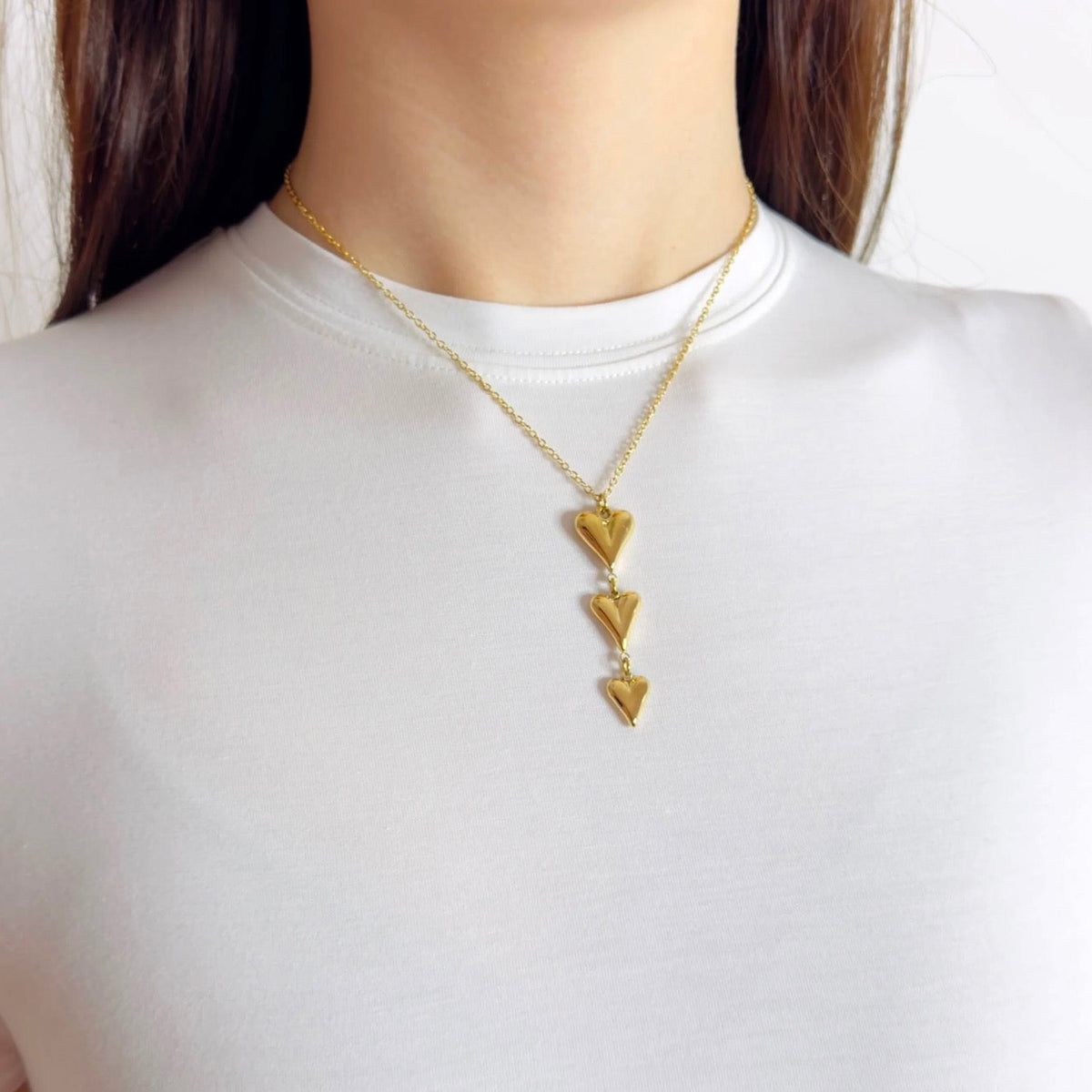 Triple Hearts Necklace Gold