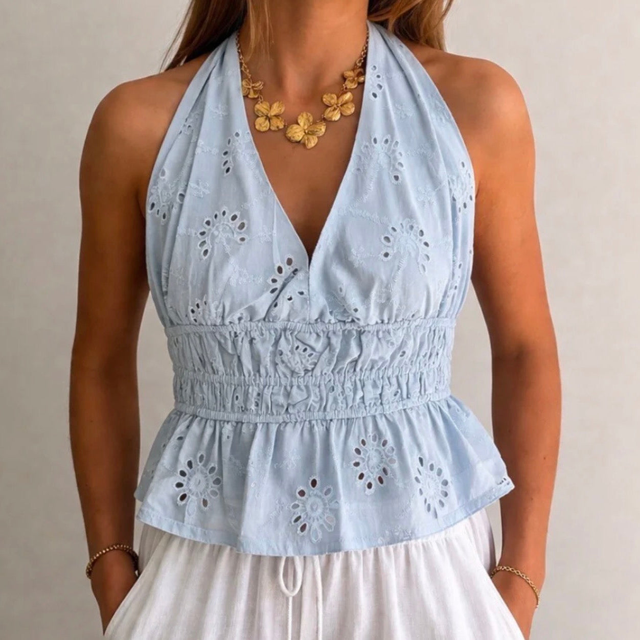 Lea Halter Blouse Blue