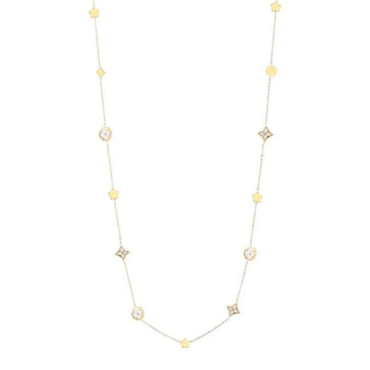 Long White Clover Necklace Gold