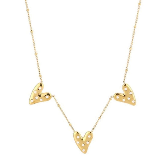 Multi Paradise Hearts Necklace Gold