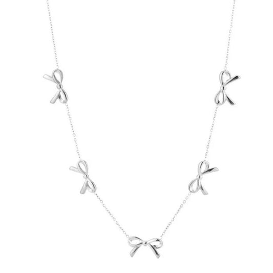 Multi Bow Necklace Silver