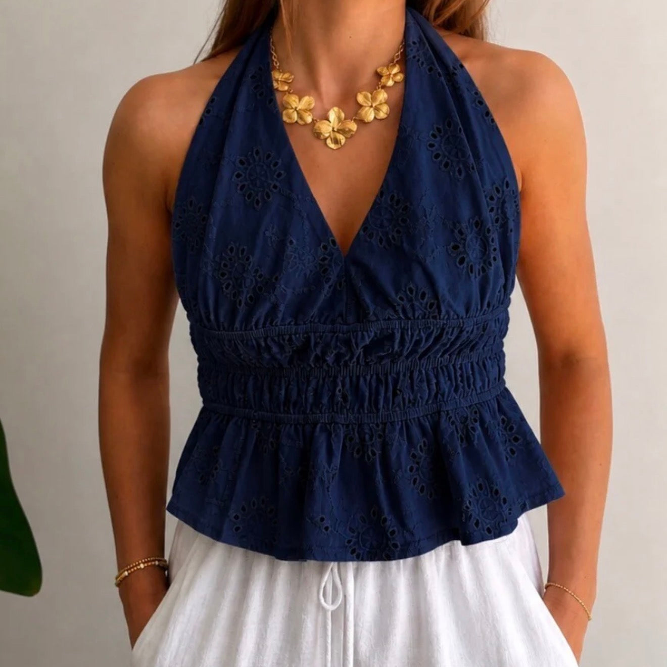 Lea Halter Blouse Navy