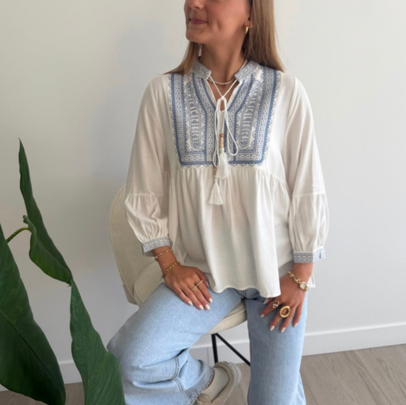 Maëlle Blouse White/ Blue