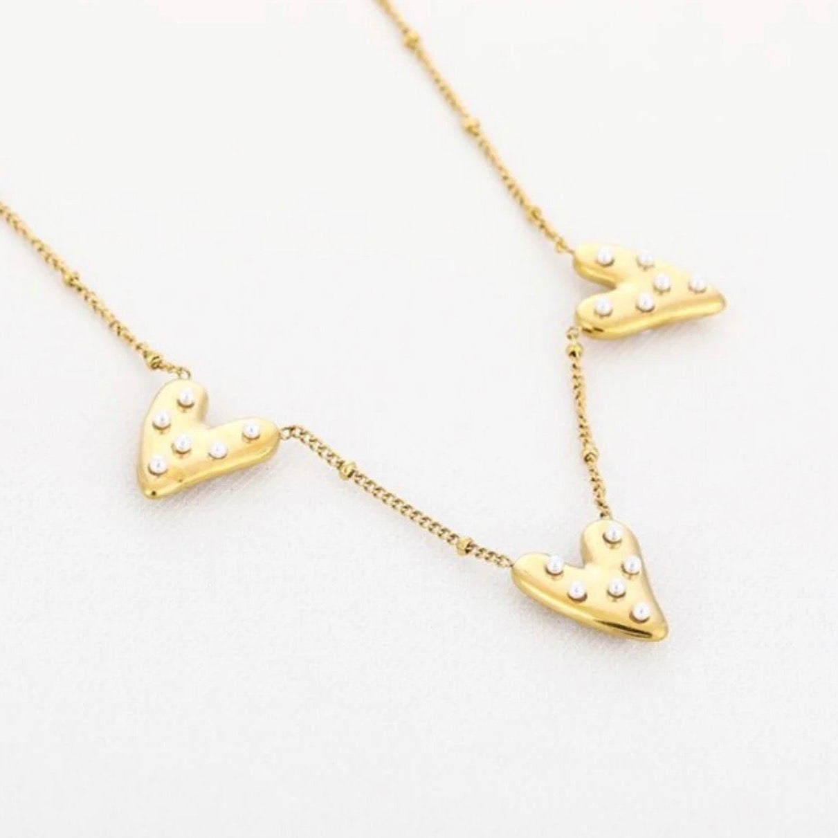 Multi Paradise Hearts Necklace Gold