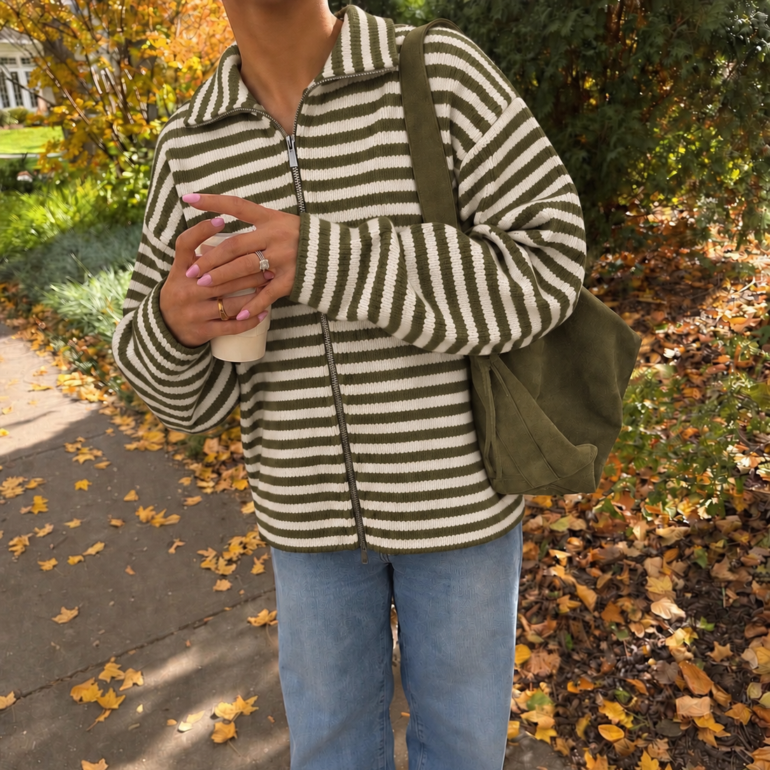 Marlow Striped Vest White & Kaki