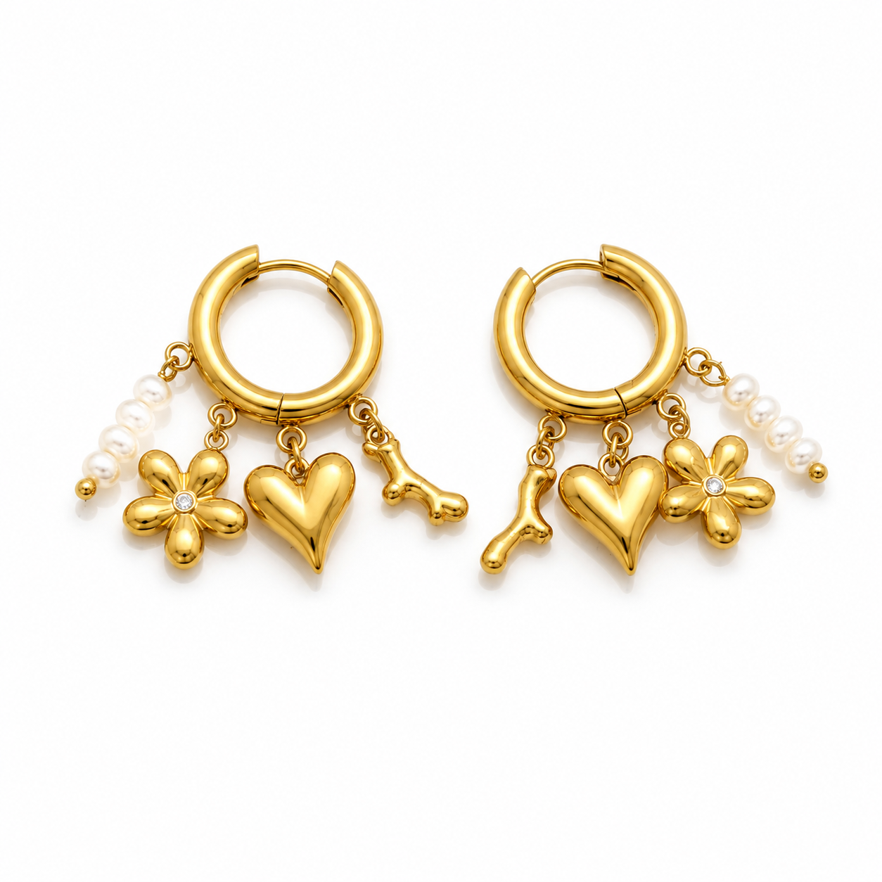 Heart Coral Pearl Earrings Gold