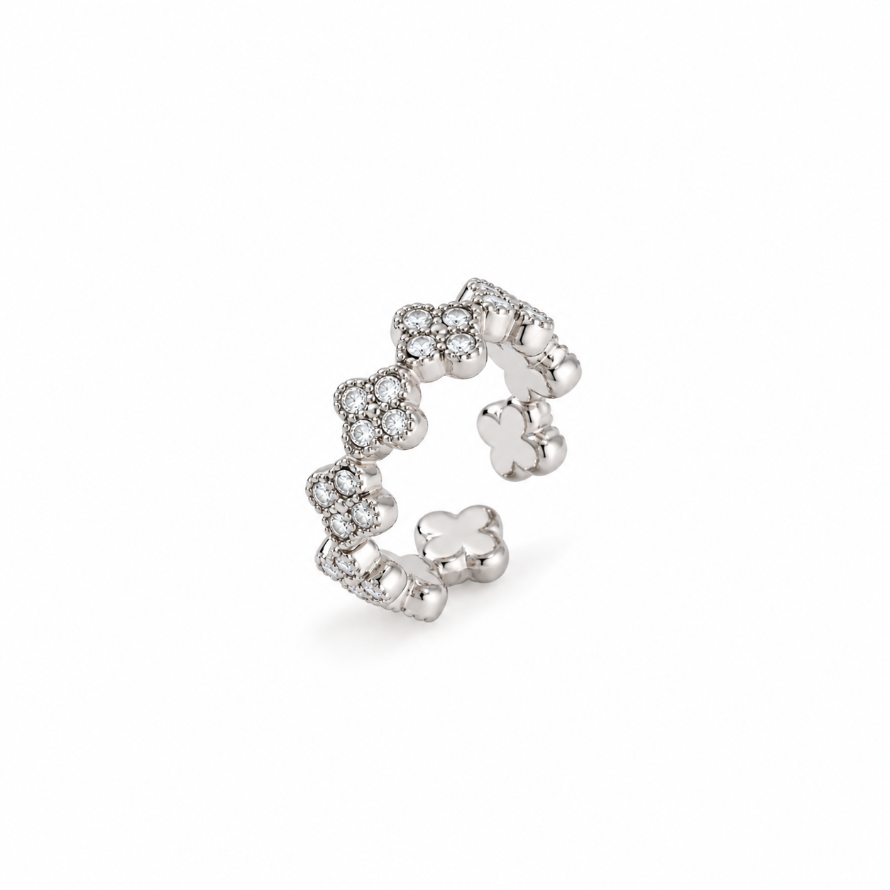 Clover Sparkle Ring Silver