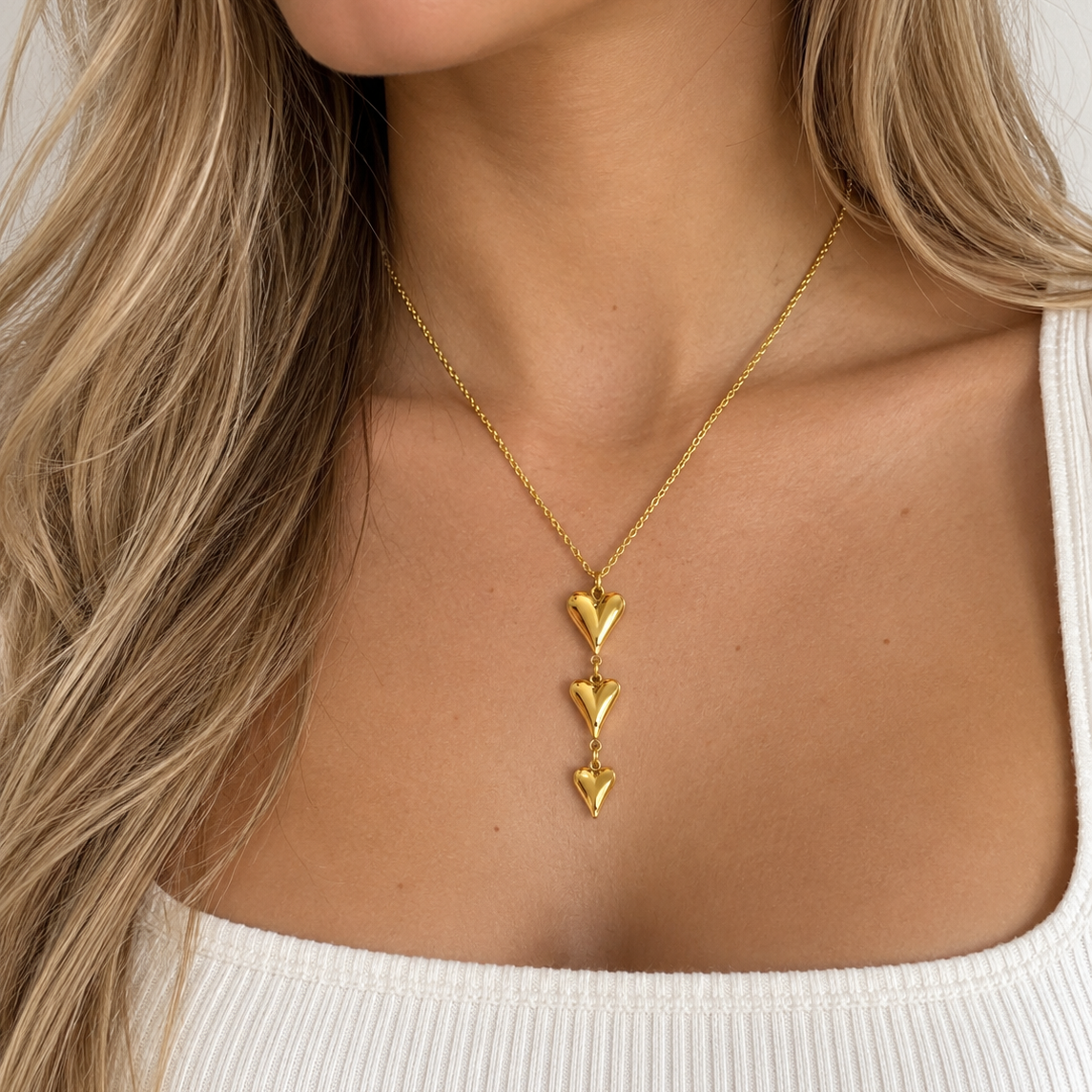Triple Hearts Necklace Gold