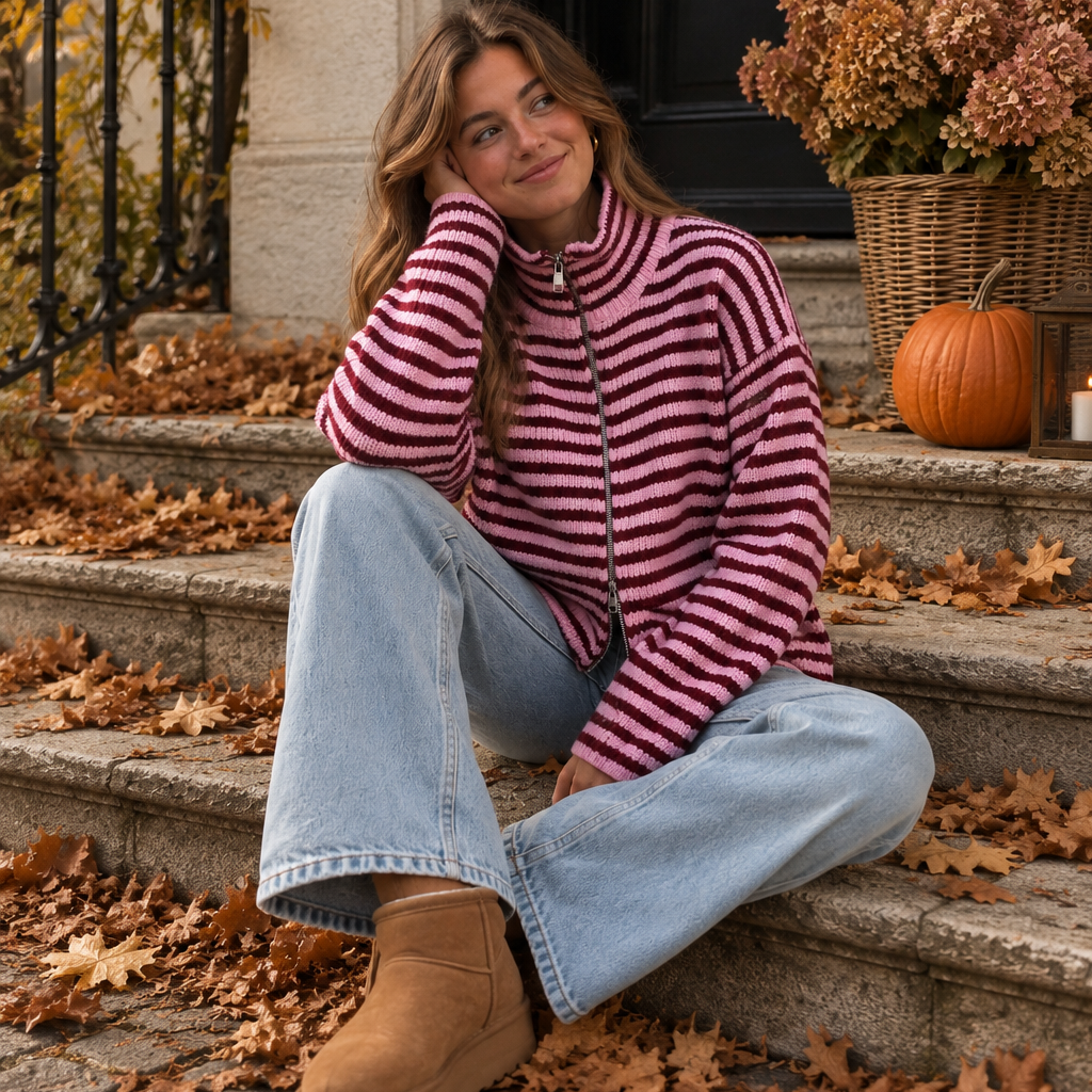 Marlow Striped Vest Bordeaux & Rose