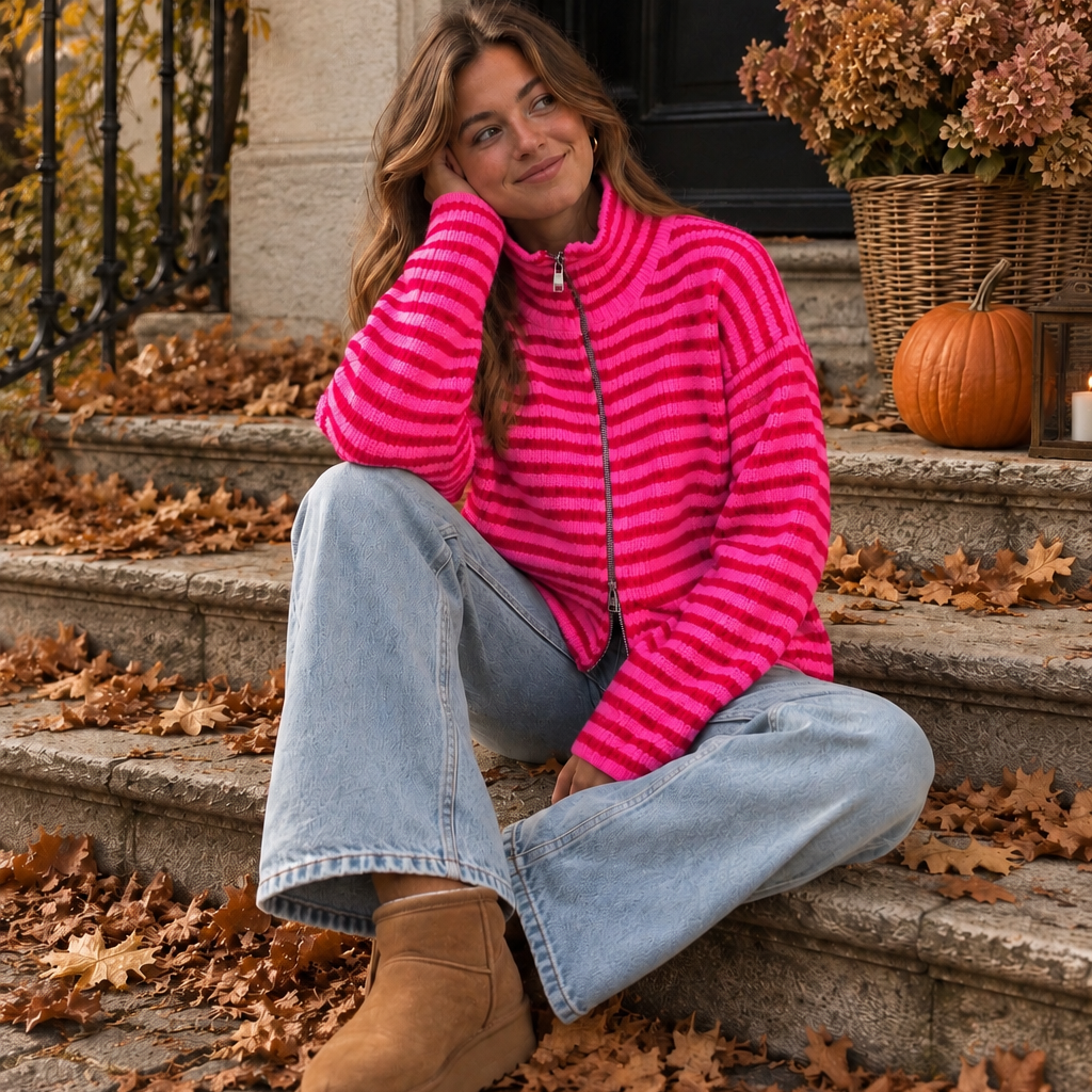 Marlow Striped Vest Red & Pink