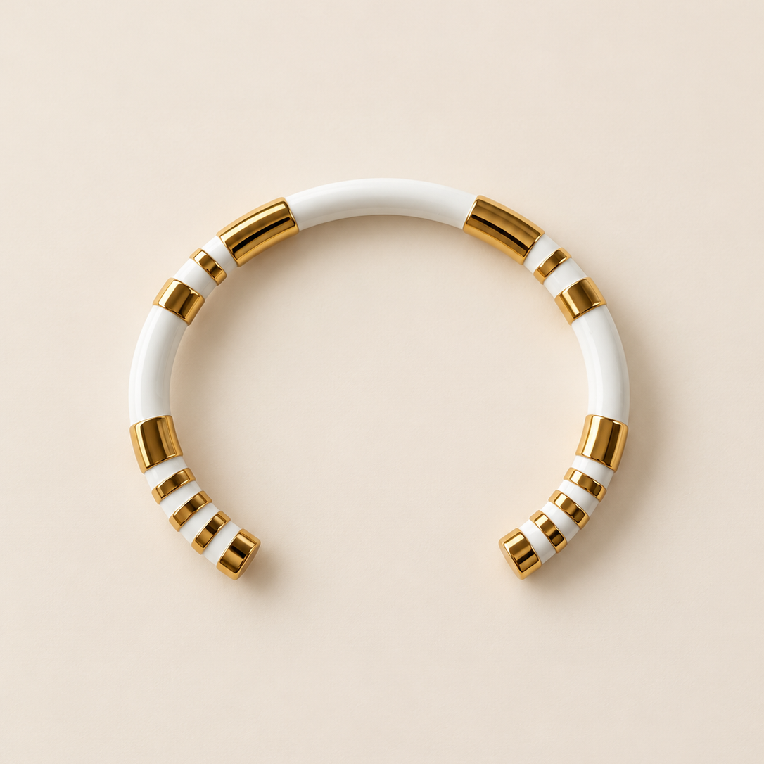 Aurora Bangle White & Gold